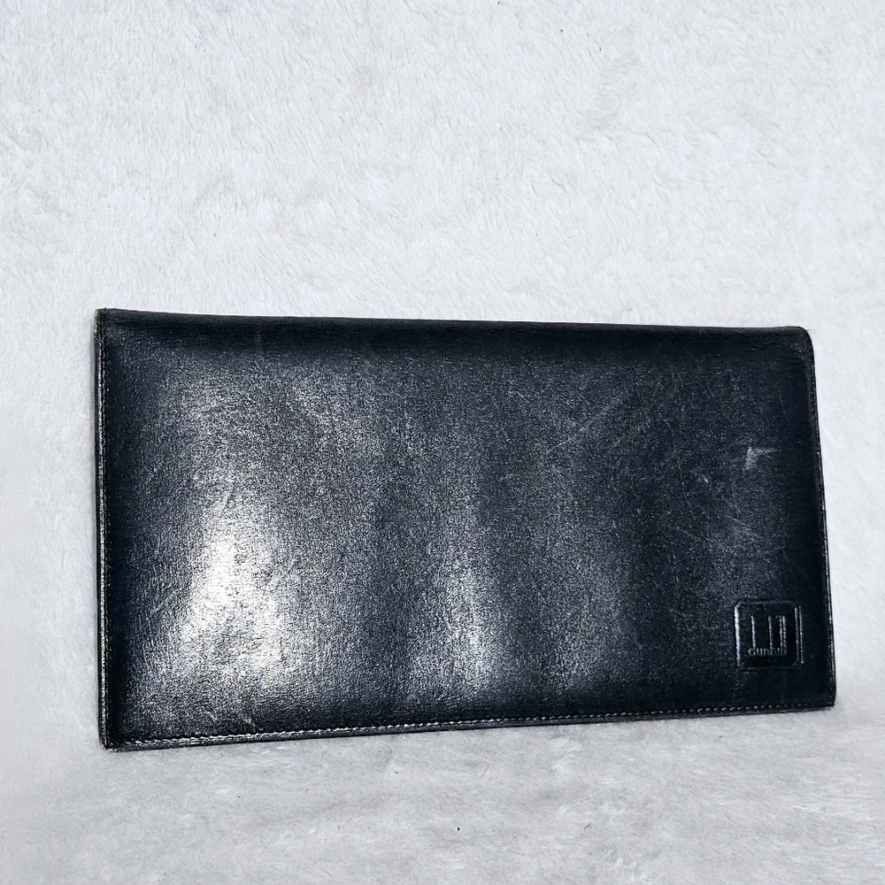 Dunhill Vintage Mens Black Leather Long Coat Wallet